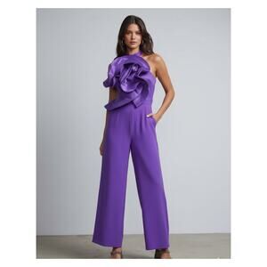 New York and Company Womens Halter Neck Rosette Jumpsuit Wide Leg Purple Medium